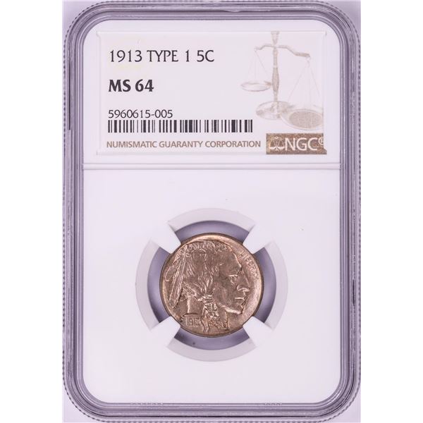 1913 Type 1 Buffalo Nickel Coin NGC MS64