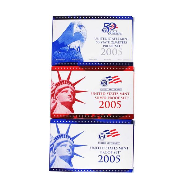Lot of (3) 2005 United States Mint Proof Sets
