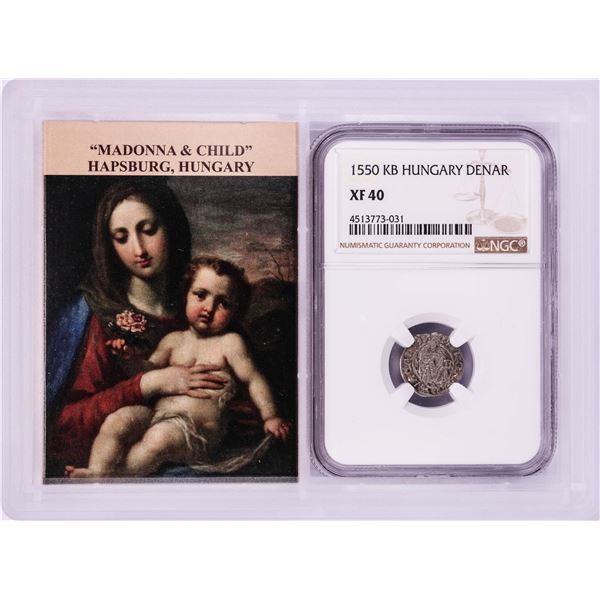 1548 KB Hungary Denar 'Madonna and Child' Coin NGC XF40 w/ Story Box