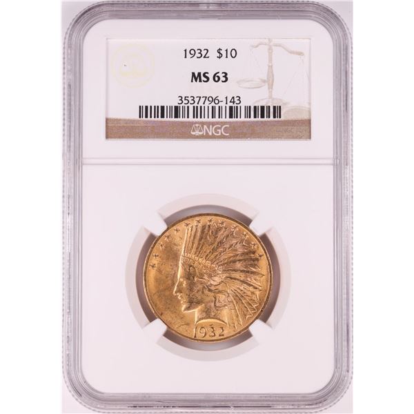 1932 $10 Indian Head Eagle Gold Coin NGC MS63