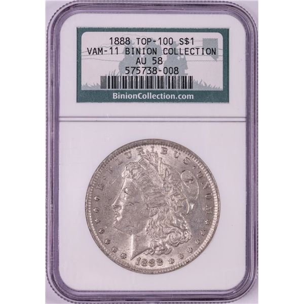 1888 VAM-11 $1 Morgan Silver Dollar Coin NGC AU58 Top 100 Binion Collection