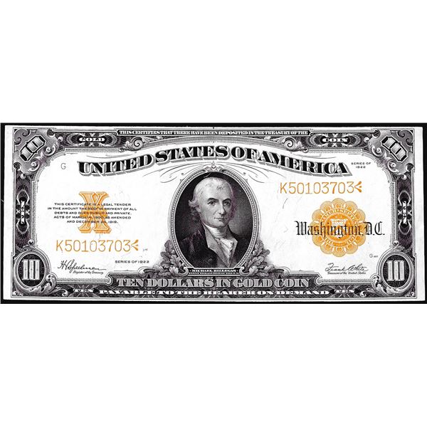 1922 $10 Gold Certificate Note