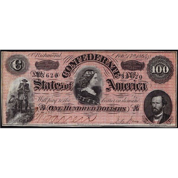 1864 $100 Confederate States of America Note