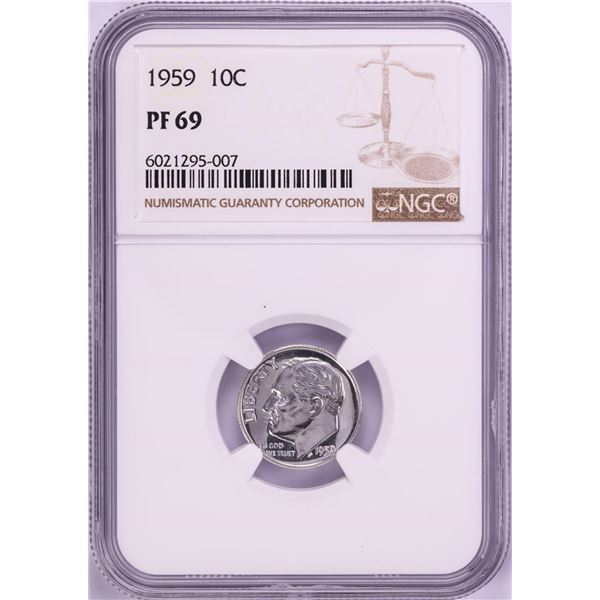 1959 Proof Roosevelt Dime Coin NGC PF69