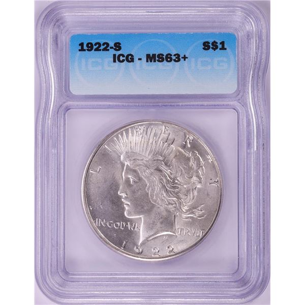 1922-S $1 Peace Silver Dollar Coin ICG MS63+
