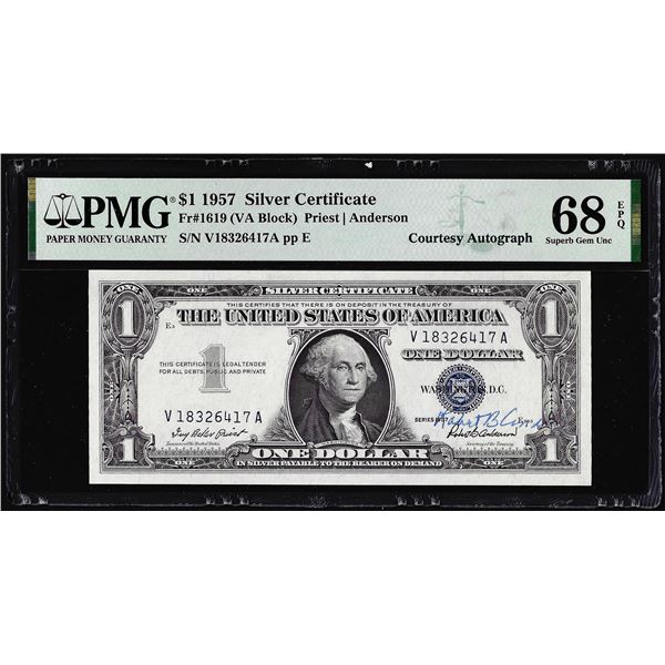 1957 $1 Silver Certificate Note Fr.1619 PMG Superb Gem Unc 68EPQ Courtesy Autograph