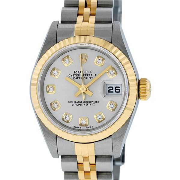 Rolex Ladies Two Tone Diamond Quickset Oyster Perpetual Datejust Wristwatch