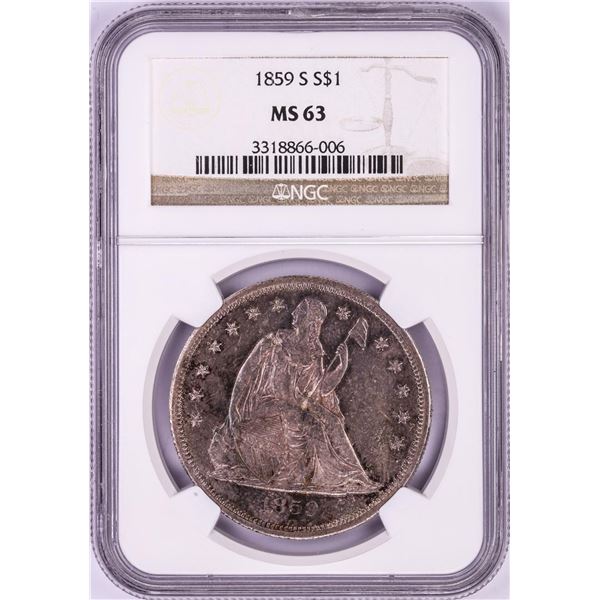 1859-S $1 Seated Liberty Silver Dollar Coin NGC MS63