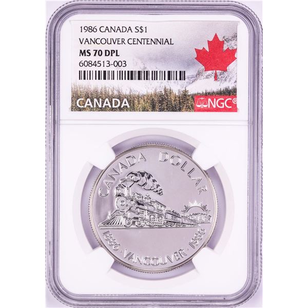 1986 $1 Canada Vancouver Centennial Silver Dollar Coin NGC MS70 DPL