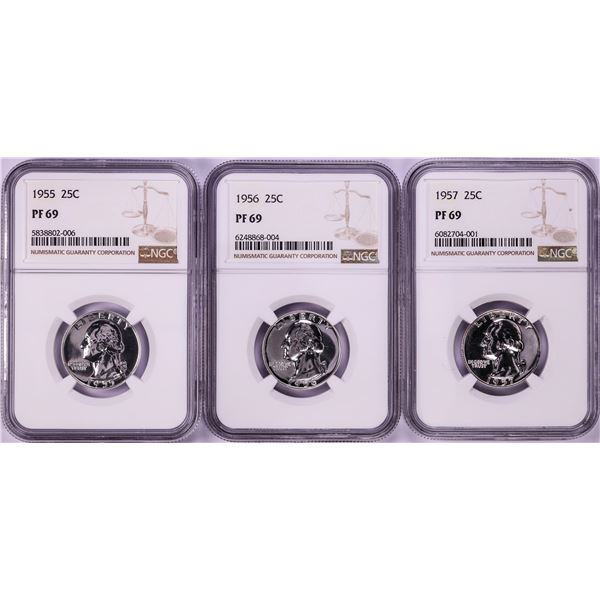 Lot of 1955-1957 Proof Washington Quarter Coins NGC PF69