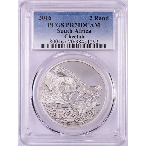 2016 Proof South Africa 2 Rand Cheetah Silver Coin PCGS PR70DCAM