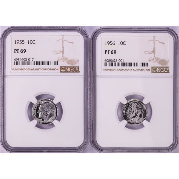 Lot of 1955-1956 Proof Roosevelt Dime Coins NGC PF69