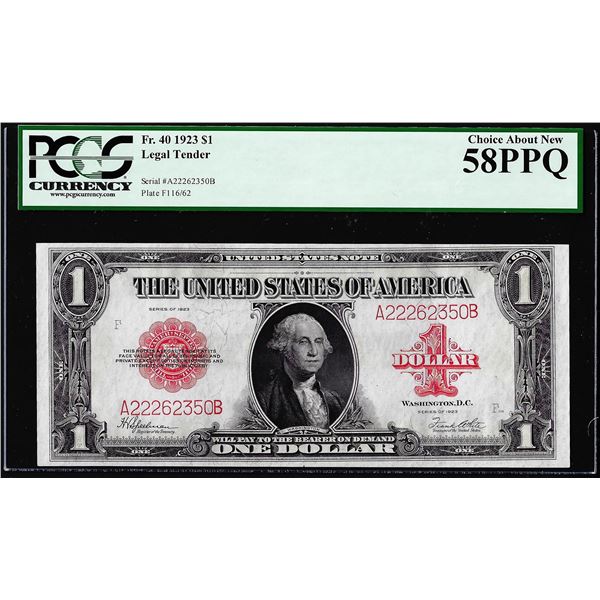 1923 $1 Legal Tender Note Fr.40 PCGS Choice About New 58PPQ