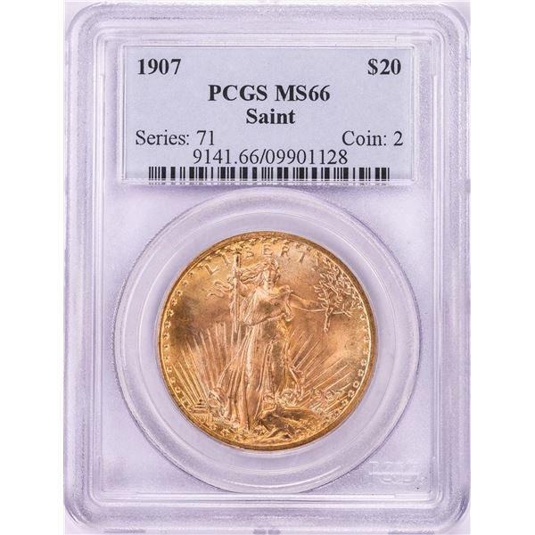 1907 $20 St. Gaudens Double Eagle Gold Coin PCGS MS66