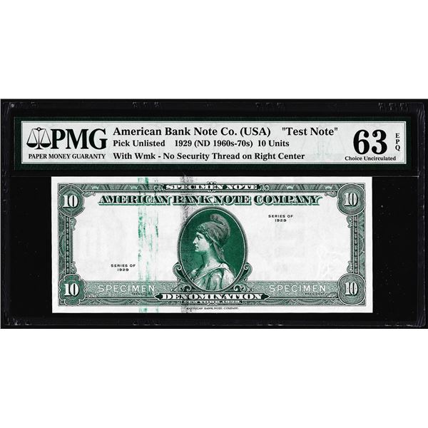 1929 10 Unit American Bank Note Co. "Test Note" PMG Choice Uncirculated 63EPQ