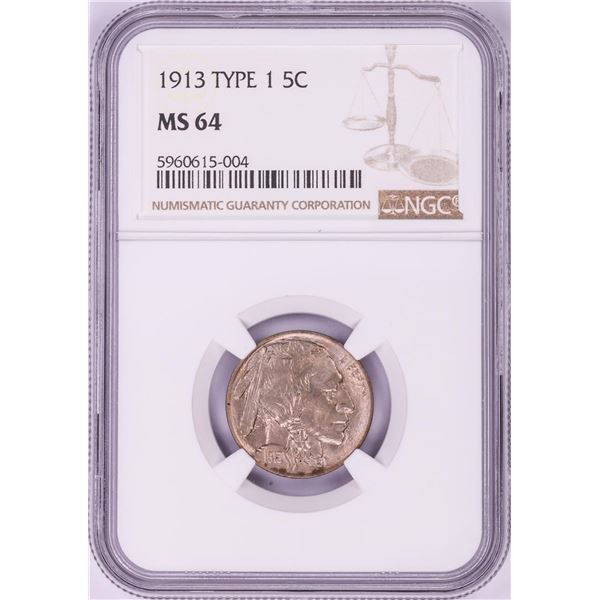 1913 Type 1 Buffalo Nickel Coin NGC MS64