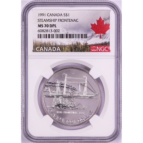 1991 $1 Canada Steamship Frontenac Silver Dollar Coin NGC MS70 DPL