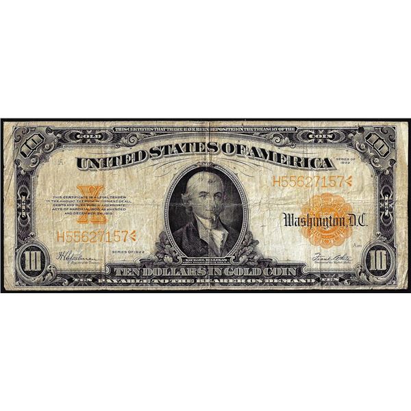 1922 $10 Gold Certificate Note