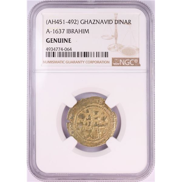 AH451-492 Ghaznavid Dinar A-1637 Ibrahim Gold Coin NGC Genuine