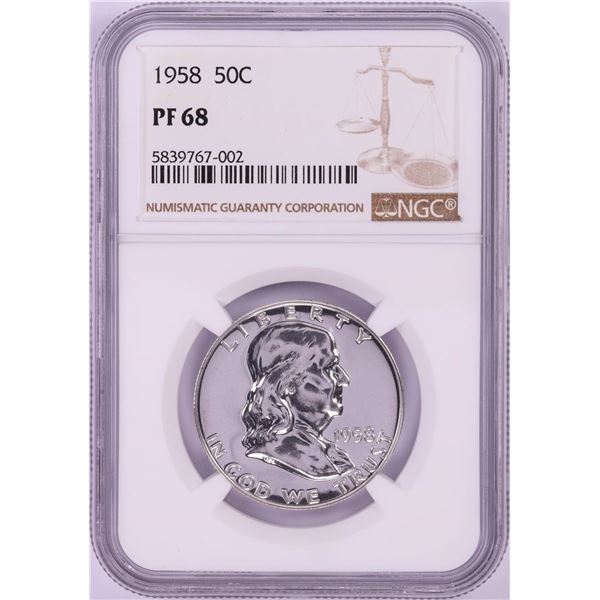 1958 Proof Franklin Half Dollar Coin NGC PF68