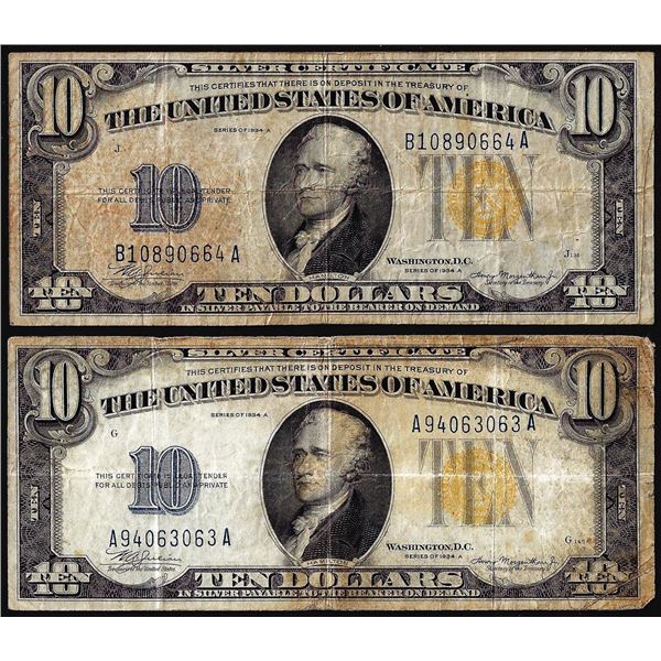 Lot of (2) 1934A $10 North Africa WWII Emergency Issue Silver Certificate Notes
