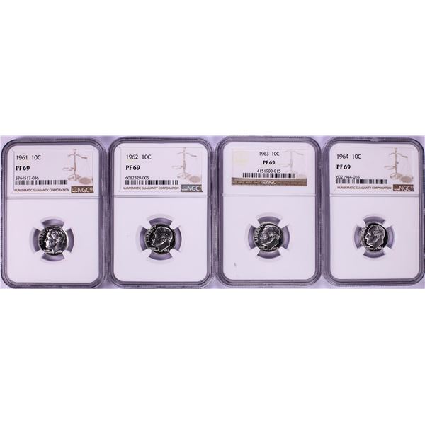 Lot of 1961-1964 Proof Roosevelt Dime Coins NGC PF69