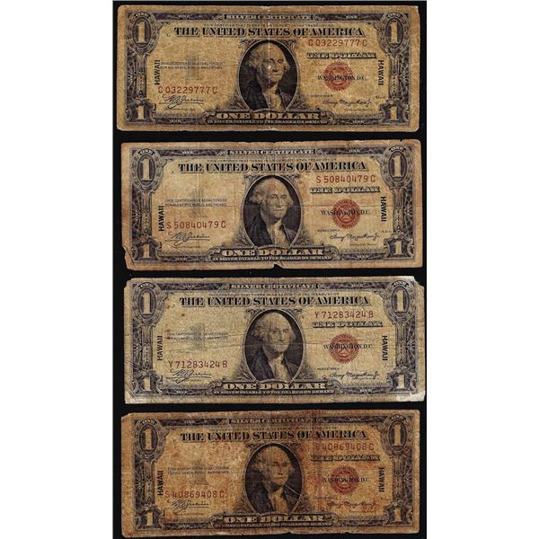Lot of (4) 1935A $1 Hawaii WWII Emergency Issue Silver Certificate Notes