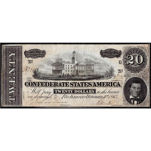 1864 $20 The Confederate States of America Note