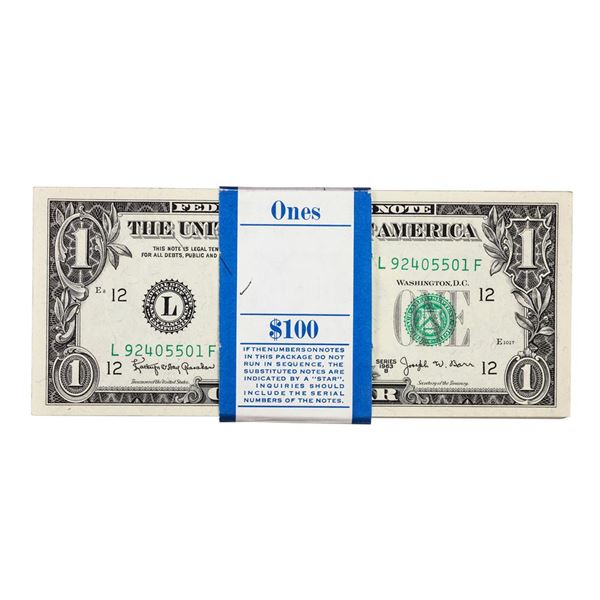 Pack of (100) Consecutive 1963B $1 Federal Reserve Barr Notes