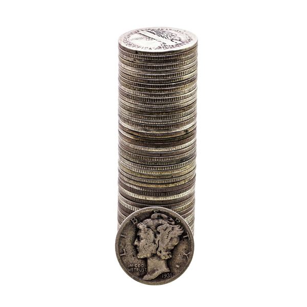 Roll of (50) 1931-D and Earlier Mercury Dime Coins