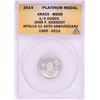 Image 1 : 2014 Proof 1/4 oz Platinum JFK Apollo 11 Anniversary Medal ANACS MS68