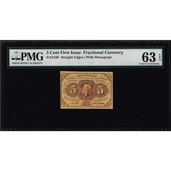 1862 First Issue Five Cents Fractional Currency Note PMG Choice Uncirculated 63EPQ