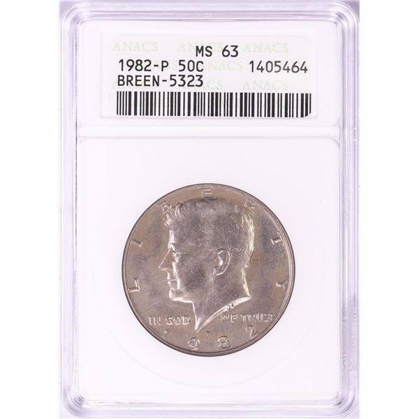 1982-P Kennedy Half Dollar ANACS MS63 Breen-5323