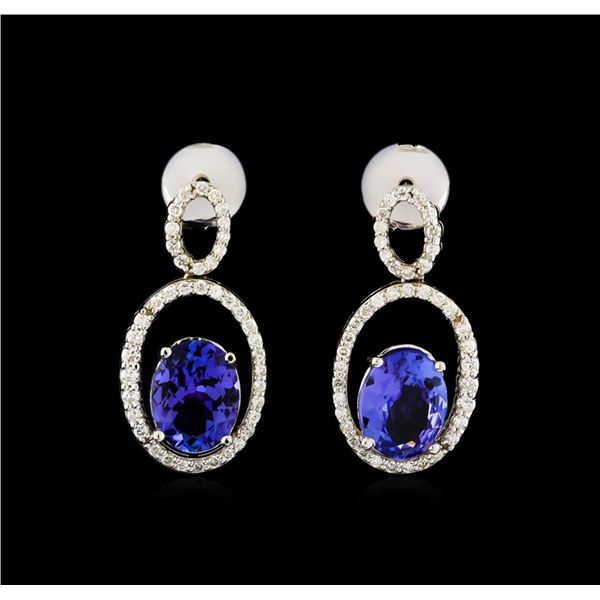 3.58 ctw Tanzanite and Diamond Earrings - 14KT White Gold