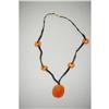 Image 1 : ORANGE JADE NECKLACE W/ FANCY WOVEN BLACK COR