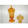 Image 2 : (2) PCS. AMBER BOHEMIAN GLASS - (1) 9" COVERE