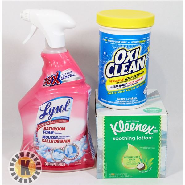 BAG OF OXI CLEAN STAIN CLEANER AND LYSOL SPRAY