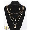 Image 1 : 10)  GOLD TONE TRIPLE STRAND 31" WITH PEARLS