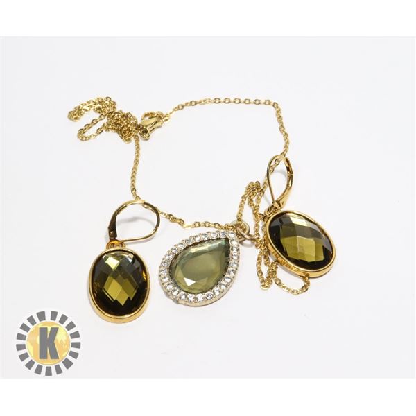 20)  GOLD TONE WITH LAB CREATED OLIVE GREEN