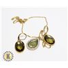 Image 1 : 20)  GOLD TONE WITH LAB CREATED OLIVE GREEN