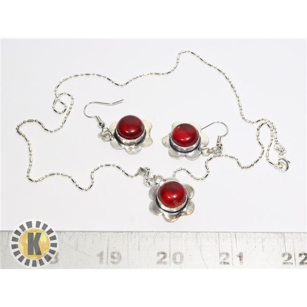 19) LAB CREATED GARNET PENDANT ON 20  BAR &