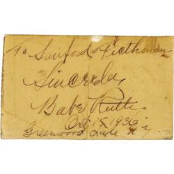 1936 Babe Ruth Signed Card. After cherishing it