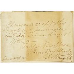 1911 George Wright Signed Book Dedication. On A