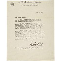 1944 Babe Ruth Signed Letter. Simply the finest