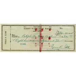 1945 Ty Cobb Signed Check. The Hall of Fame's f
