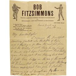 1914 Robert Fitzsimmons Handwritten Letter. Wit