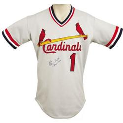 Mid-1980's Ozzie Smith Game Worn Jersey. Widely