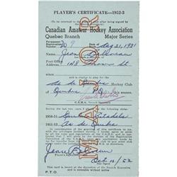 1952-53 Jean Beliveau Signed CAHA Player's Cert.