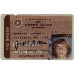 1974 Joe Montana Notre Dame Freshman Student I.D