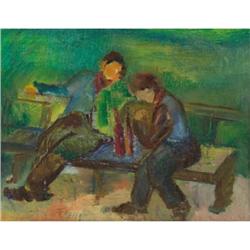 F. Kaplan, Oil on artist's board, Two Men